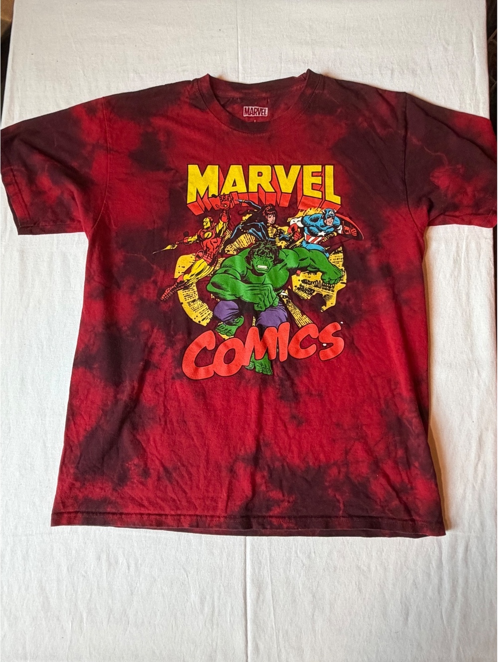 Marvel Comics Red and Black Tie-Dye Graphic T-Shirt Size Large